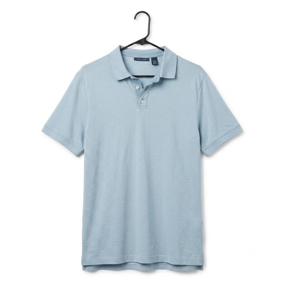 Men's Light Blue Micro-Dot Printed Short-Sleeve Polo Shirt